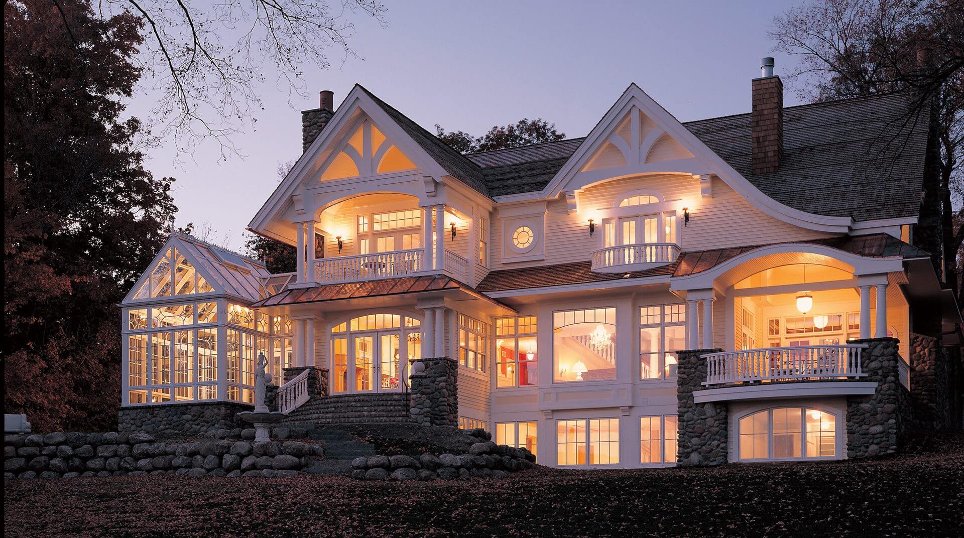 A large white house with lots of windows.