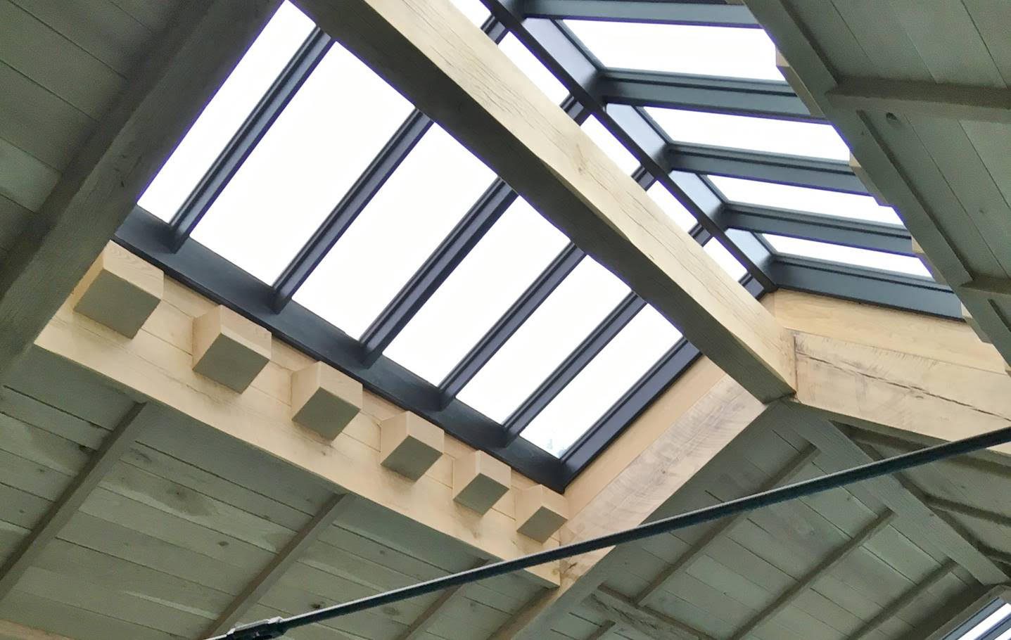 A skylight that is being installed in the ceiling.