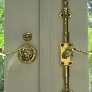 A close up of the door handle and lock