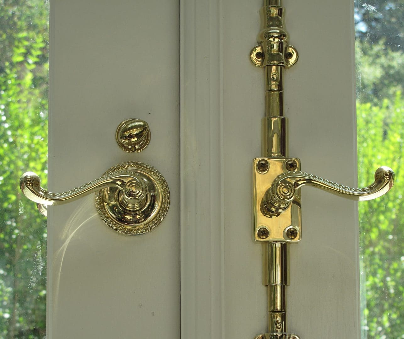 A close up of the door handle and lock