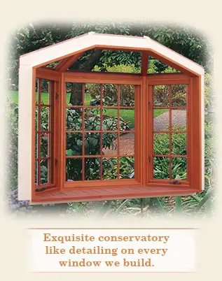 A picture of an outside window with the words " equaliate conservatory like detailing on screen ".