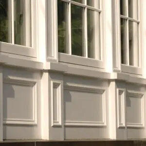 A close up of the windows on a building