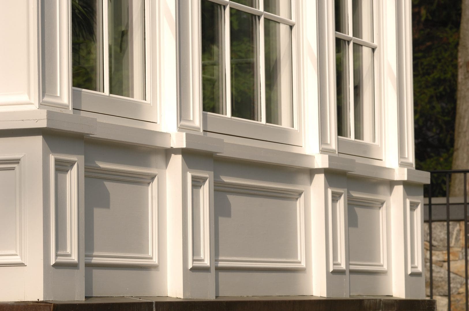 A close up of the windows on a building